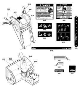 Decals Group Diagram and Parts List for 1696525-00-BP2132S 2015 Briggs and Stratton Snow Blower